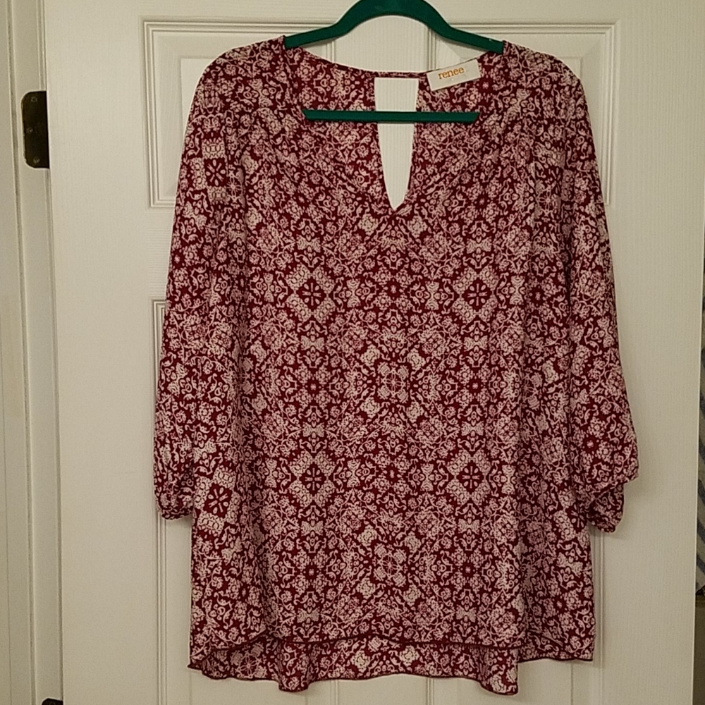Renee C Blouse Loni Back Keyhole XXL Burgundy